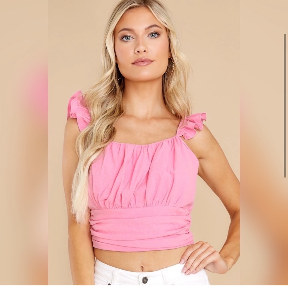 Red Dress Milk & Honey Hot Pink Ruffle Sleeve Ruched Bust Crop Top New